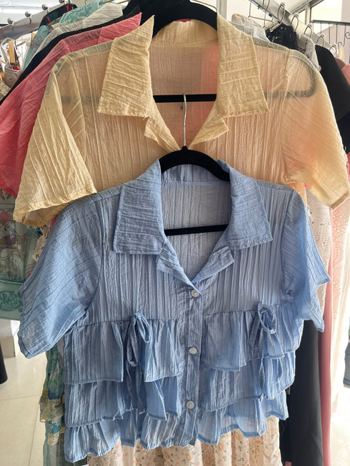 Collar Down Ruffle Tiered Tops